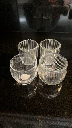 Set of 4 Ribbed Glass Votive Candle Holders