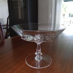 Vintage Val Saint Lambert Crystal Compote-Signed 