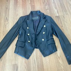 New. Bagatelle NYC Cropped Jacket S Asymmetrical Faux Leather Biker Moto Gold Buttons