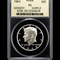 1964 Kennedy 90% Pure Silver Rare Sample Coin. Old PCGS Slab.