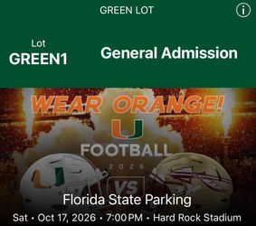 Miami vs FSU Parking Pass – Green Lot