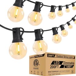 200FT Outdoor String Lights, LED Bistro String Lights with Shatterproof G40, 2200K Dimmable