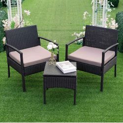 Patio Rattan Conversation Chairs Set Brown, Outdoor Patio Furniture Balcony Furniture Set