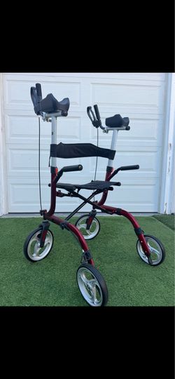 Upright Forearm Support Rollator Walker with Seat – Red