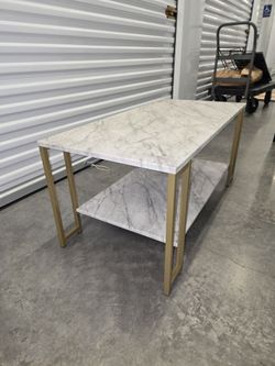 Faux Marble Coffee Table with Gold Frame + Storage Shelf