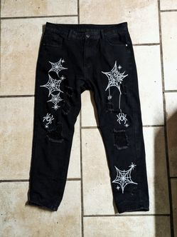 Halloween 2017 EXECUTIVE STANDARD Mens Spider Denim Jeans (Relaxed Fit) Sz 36W 32L Goth Alt Emo Grunge Y2K