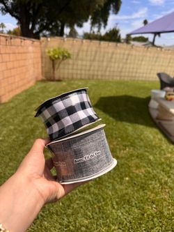 2 Rolls of Wired Gingham Ribbon — Black, White & Gray — $5