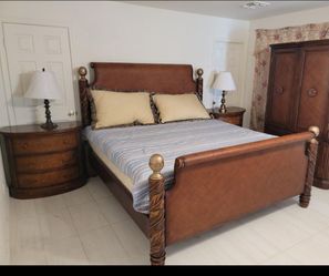 Beautiful Real Wood Engraved King - California King Adjustable Bed Frame with 2 Matching Nightstands