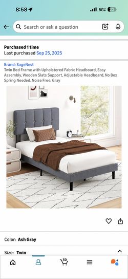 Twin Bed Frame with Upholstered Headboard