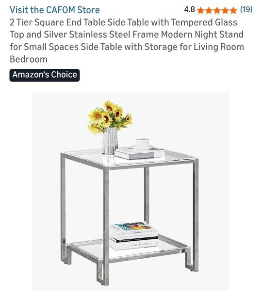 2 Tier Silver Stainless Steel Square End Table