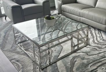 Modrest Stephen Modern Glass & Stainless Steel Coffee Table | Like New