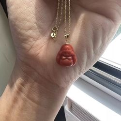 Chinese Antique 14k necklace and Nanhong Laughing Buddha pendant Necklace 18"