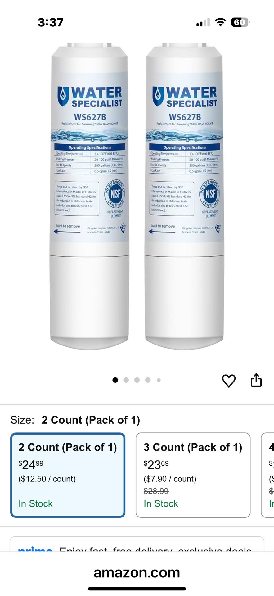 2 Samsung Fridge Water Filters