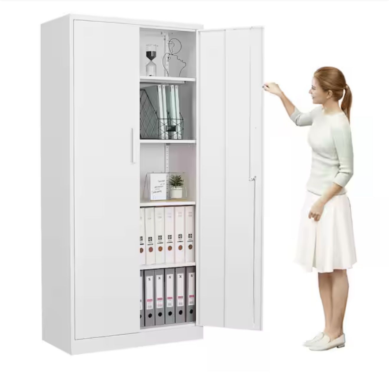 Metal Garage Cabinet 24-Gauge Steel Metal Storage Cabinet  4 Shelves and 2 Door in White