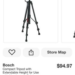 Bosch Compact Tripod with Extendable Height for Use with Line Lasers, Point Lasers, and Laser Distance Tape Measuring Tools