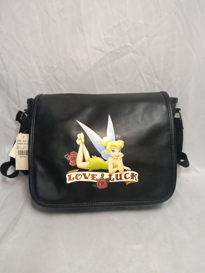Disney Tinker Bell Small Messenger Bag/Purse/Tote Black 10x9 Adjustable Strap