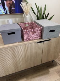 Set of 3 box bins baskets with lid for storage closet