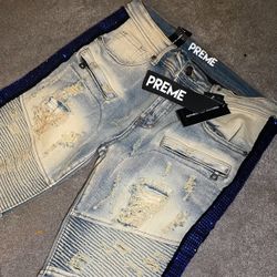 Preme Crystal Blue Rhinestone Denim Jeans