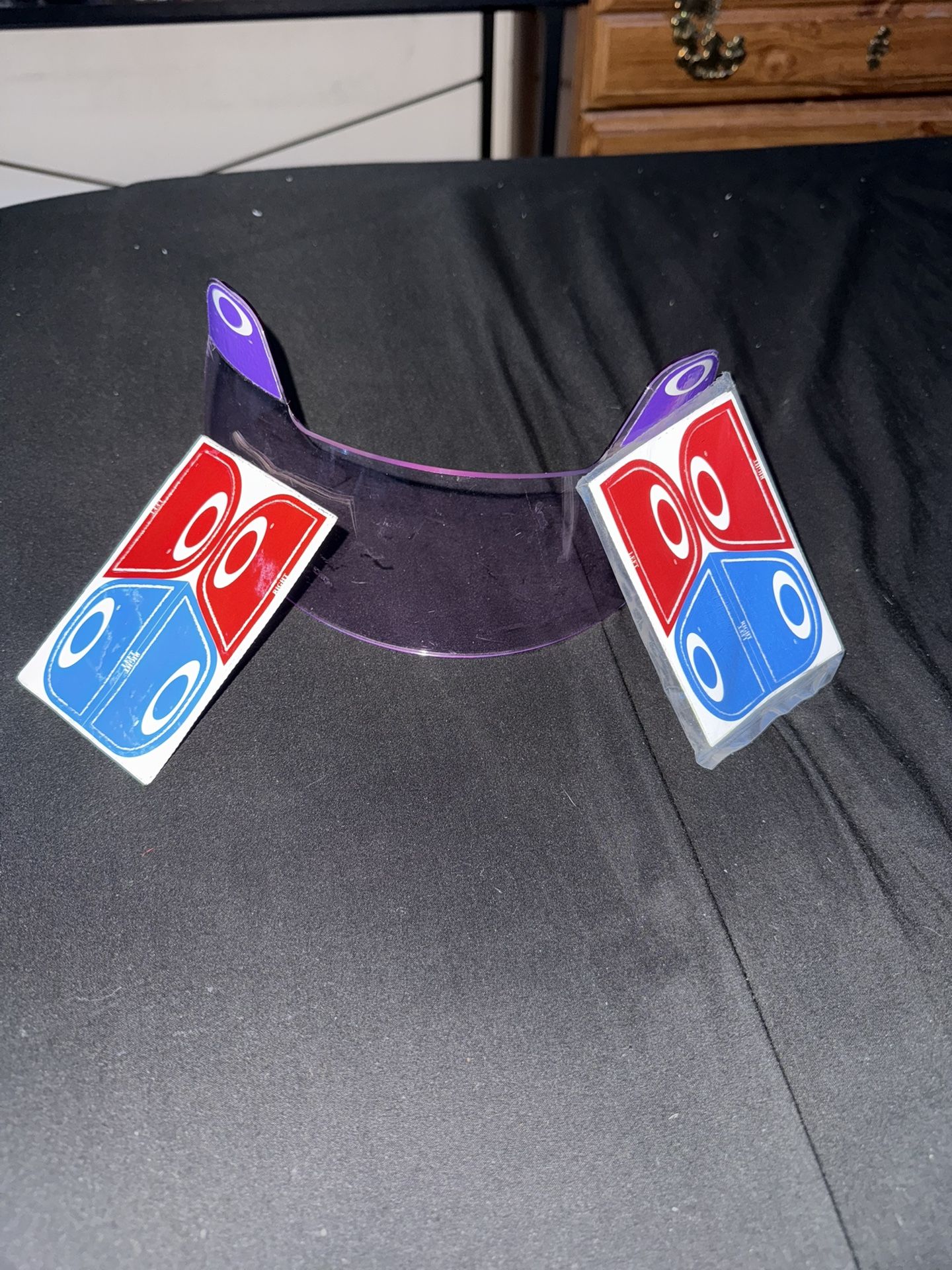 Oakley Purple tinted visor with stickers