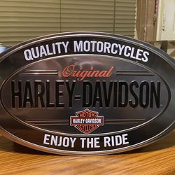 Vintage Style Harley Sign ~$40 ~Oval Embossed Metal Sign - Quality Motorcycles - Enjoy the Ride - Great Condition!