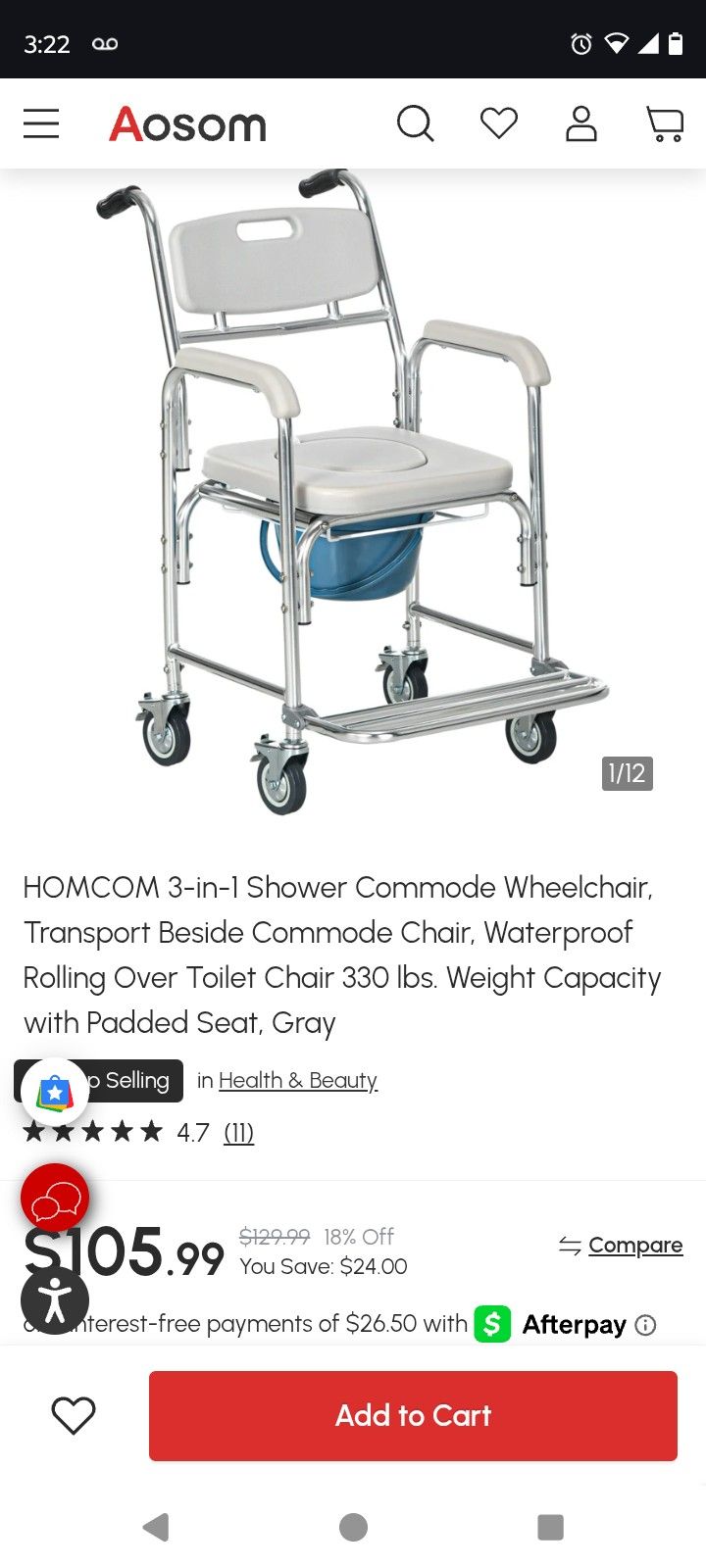 3 In 1 - Shower Commode Wheelchair