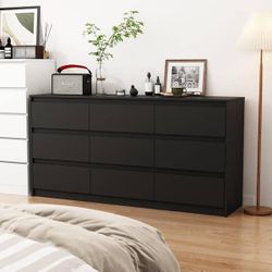 New-Black 9-Drawer Wood Chest of Drawers 31.5 in. H x 63 in. W x 15.7 in. D Storage Cabinet