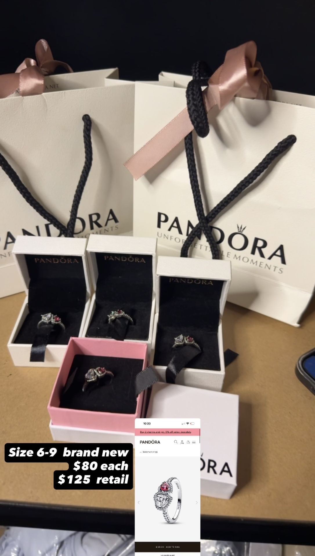 Pandora Rings Size 6-9