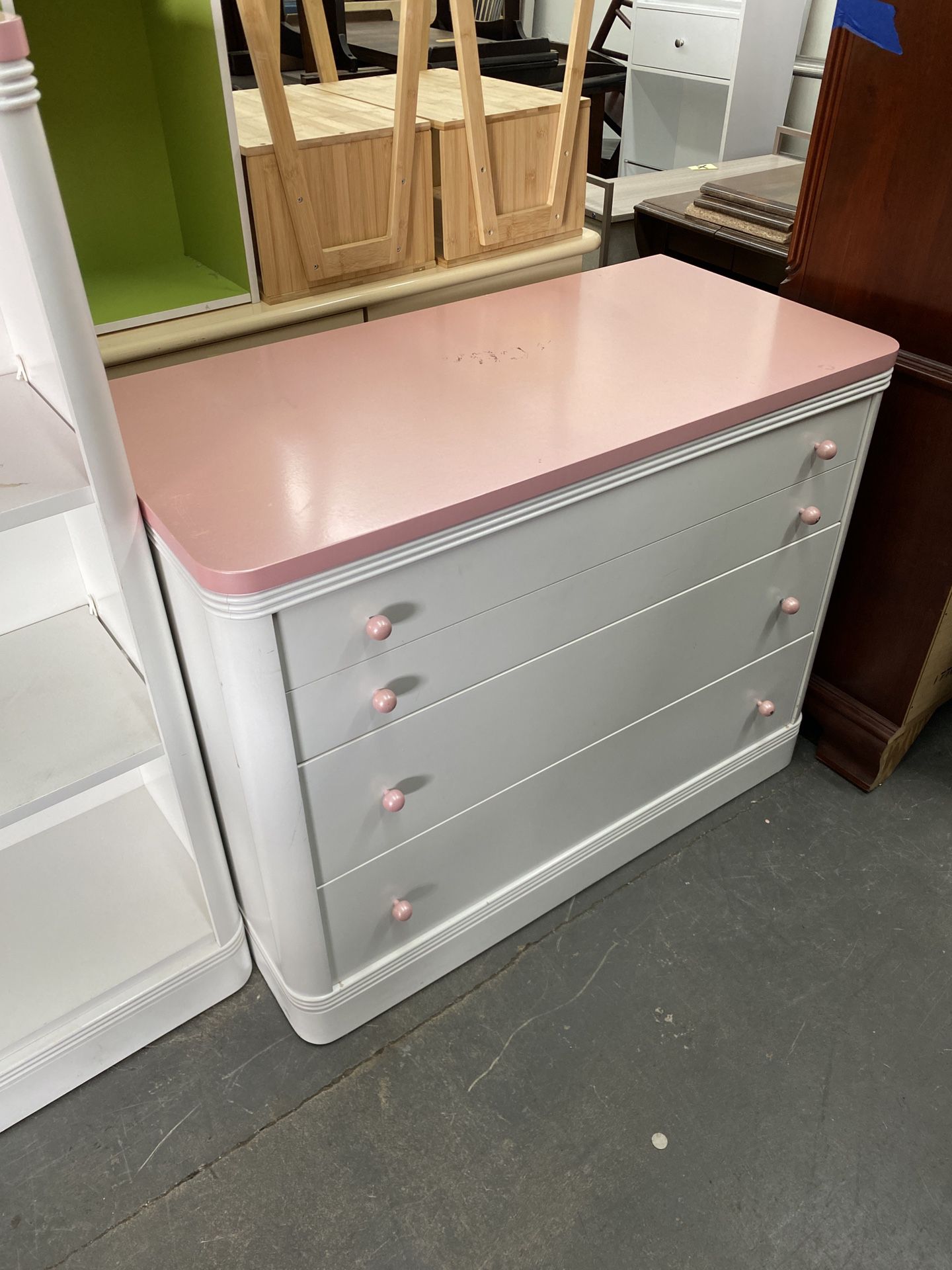 WALTER OF WABASH Barbie Inspired White and Pink 3 Drawer Dresser