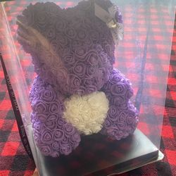 Brand New PURPLE & WHITE LOVE HEART ROSE BEAR