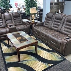 Game Zone Bark Power Reclining Living Room Set with Adjustable Headrest  / Couch / Sofa and Loveseat 