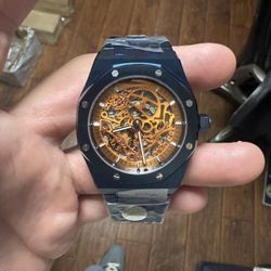 41mm Blue Skeleton Watch With Orange Guts 