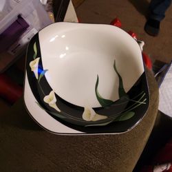 Set Of 8 Vintage Korea Sango Porcelain "Black Lillies 7.5" Bowls