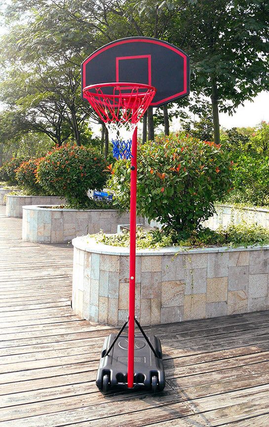 (NEW) $50 Junior Kids Sports Basketball Hoop 27”x18” Backboard, 5ft-7ft Adjustable Stand w/ Wheel