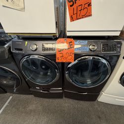 Samsung Front load washer And GAS Dryer Set Black Stainless Steel In great condition well cleaned, delivery available 🚚 