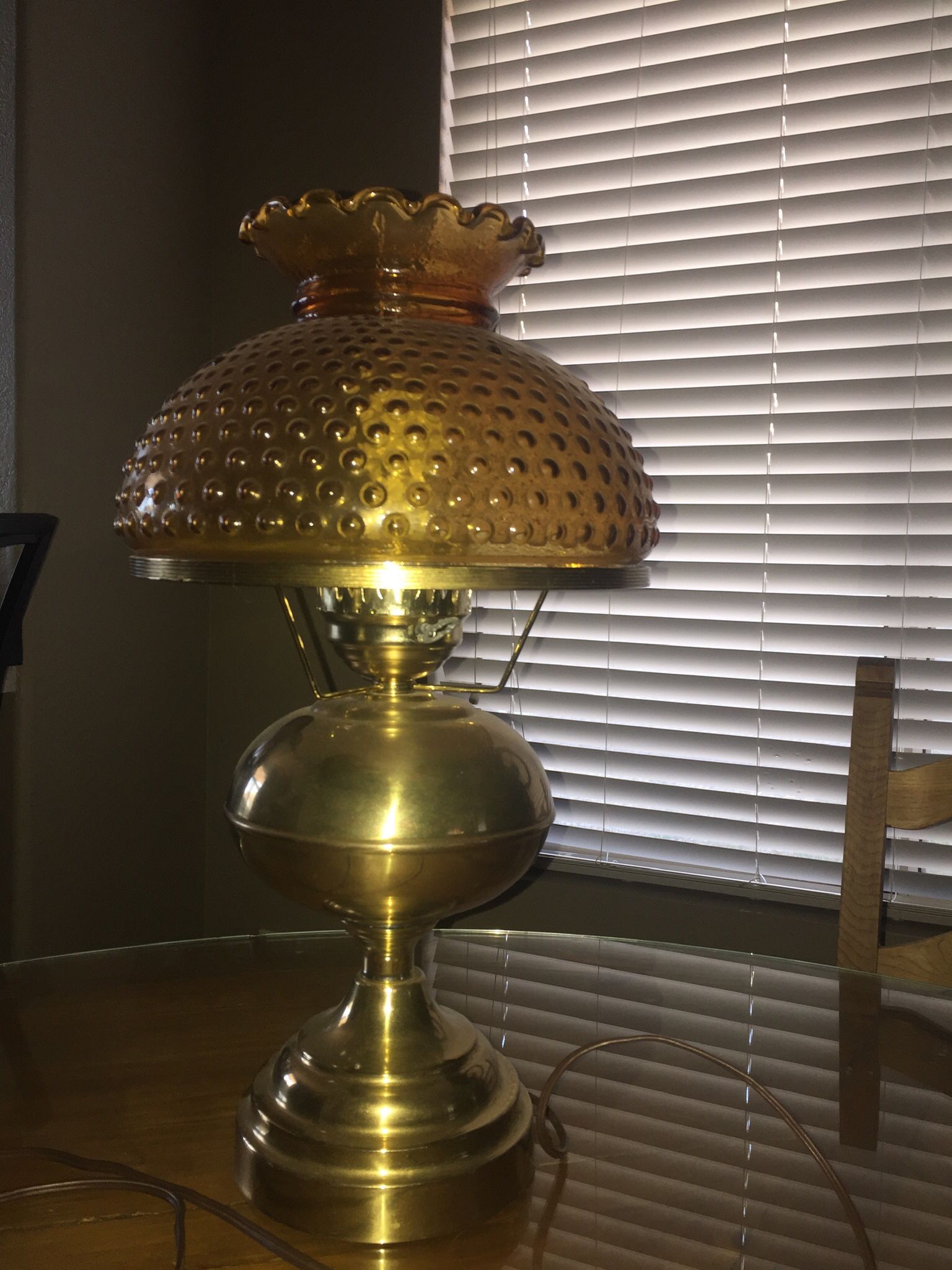 Antique brass lamps same size 3 different shades