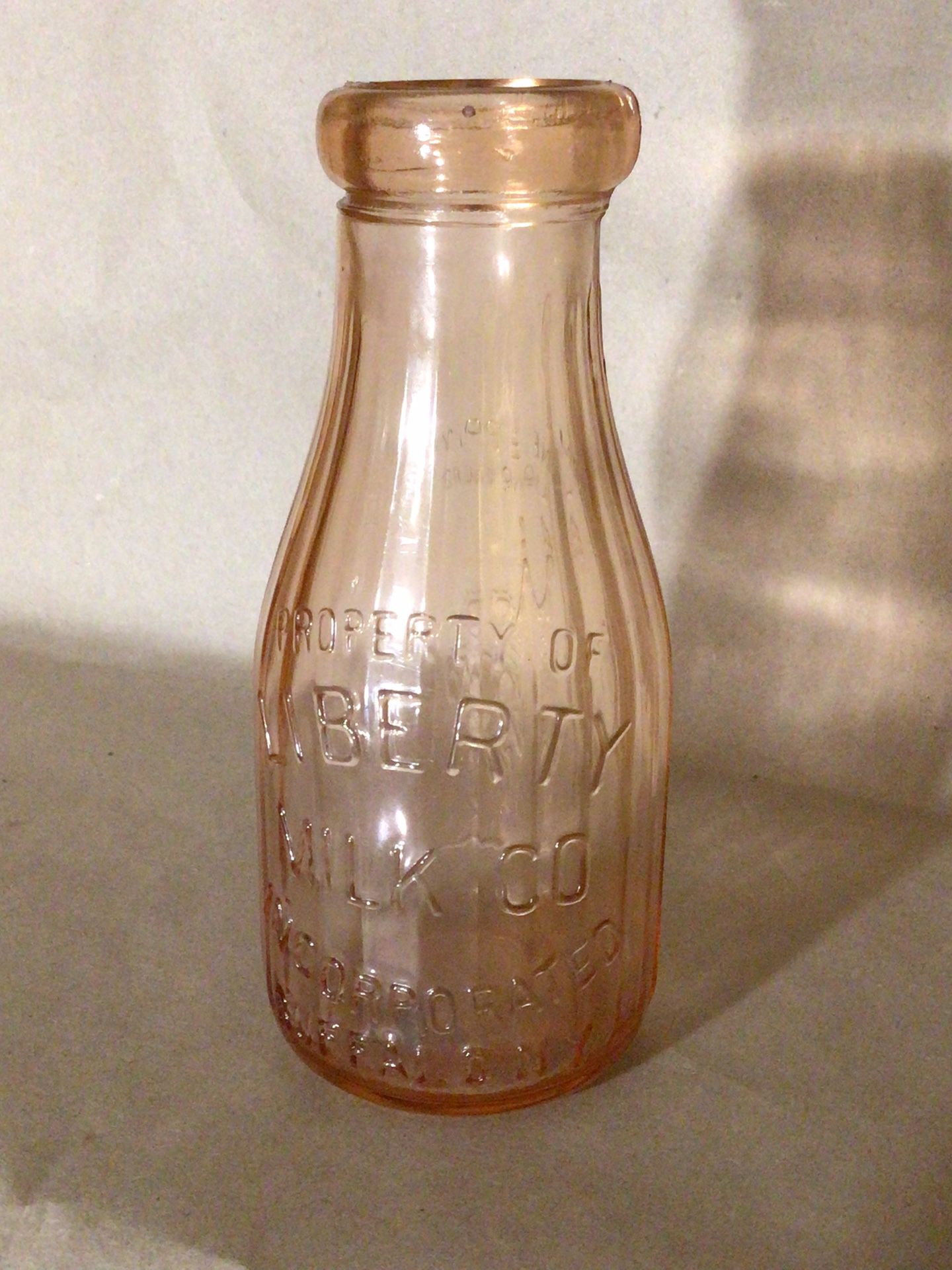 Liberty Milk Company Pink Glass Bottle