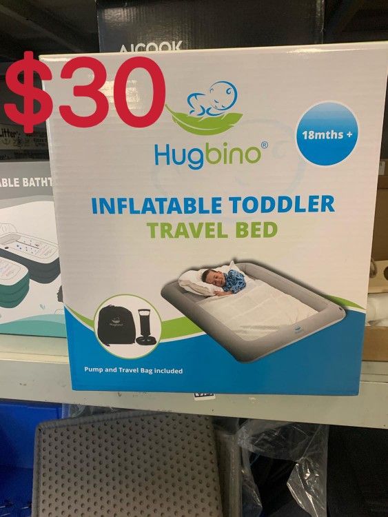 ❤️$30❤️ Inflatable Toddler Travel Bed - Kids Air Mattress w Hand Pump - Portable Blow Up Bed for Children, Lightweight, Sturdy - Floor Beds and Mattre