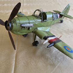 ​Large Handcrafted Metal RAF Fighter Plane WWII Hawker Hurricane Style