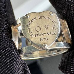 Return To Tiffany & Co. Love Heart Sz 6 Wide Band Ring Heavy Silver