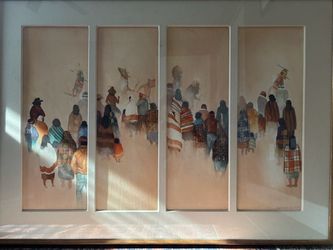 Jeffrey Lunge “Hopi Quartette” Signed Watercolor – 4 Panel Artwork