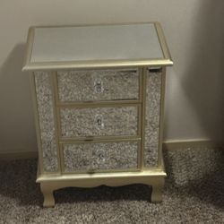 Mirrored nightstand w/ Gold Trim