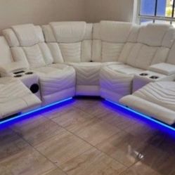 White Sectional Sofa Recliner NEW  Led Lights