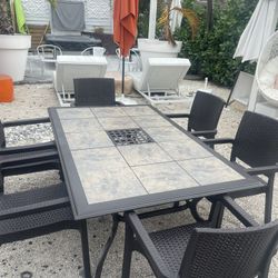 Outdoor Patio Aluminum Table With 6 Outdoor Patio Stackable NEW Chairs 