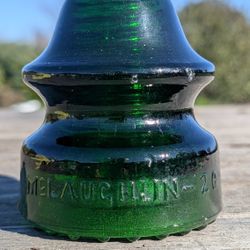 Vintage McLaughlin 20 Green Glass Telegraph Insulator - Industrial Rustic Decor