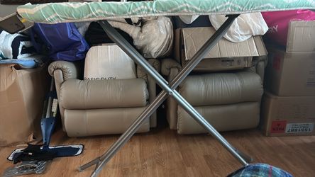 Beige leather single-seat sofa