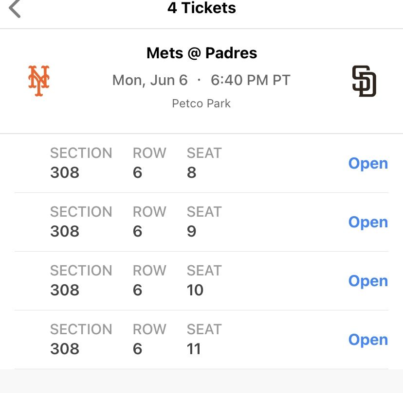 Padres vs Mets Monday 6:40pm