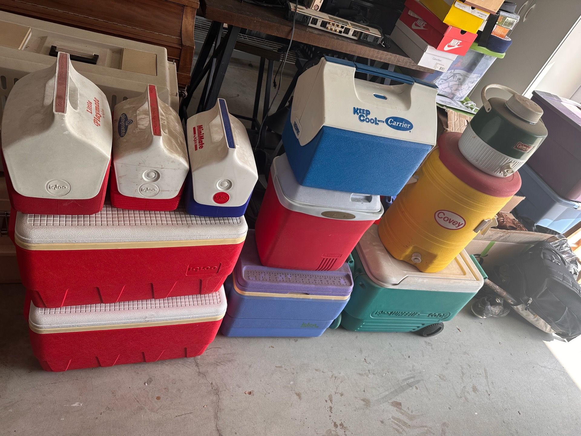 Make offer Vintage Igloo Cooler Lot – Little Playmate, Wheeled Cooler, Thermos, Covey Drink Cooler + More