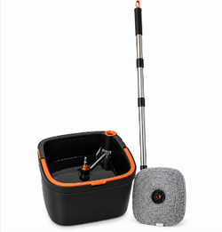 Black & Orange Spin Mop & Bucket Set – Extra Microfiber Pad