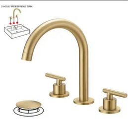 BWE 8 in. Widespread Double Handle High-Arc Bathroom Faucet Water-Saving With Drain Kit In Brushed Gold
