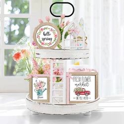 Nuvagiki Farmhouse Tiered Tray Decor Set, Interchangeable Year Round Seasonal